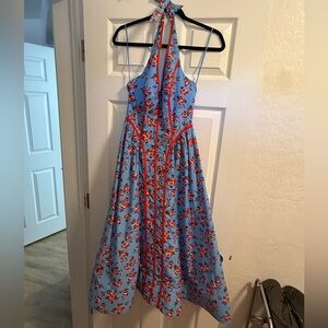 NWT Anthropologie Halter V-Neck Fit and Flare Midi Dress Size XXS